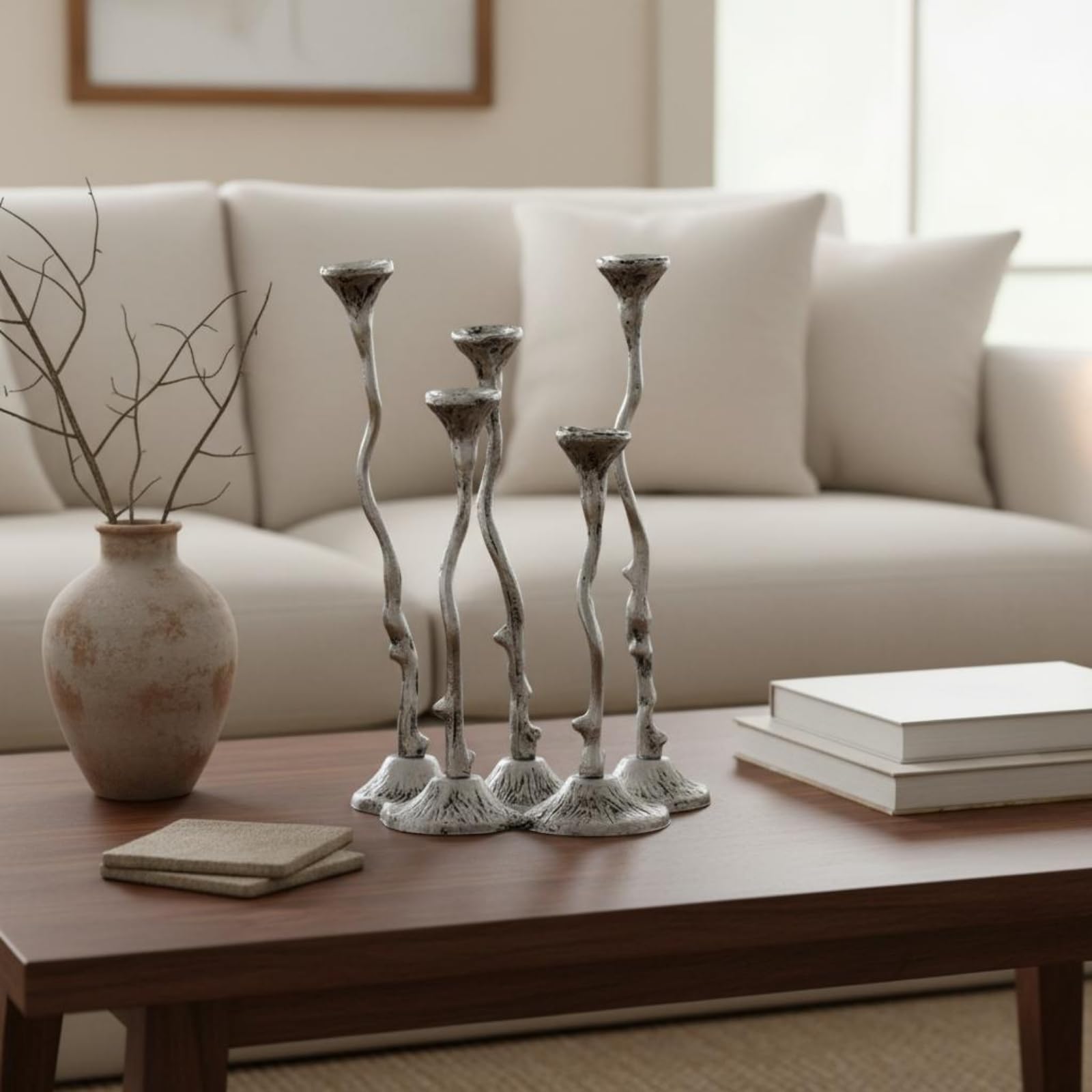Candelabro Varios Brazos Decorativo Candelabro Ramificado Base Estable Decoración del Hogar, Bronce Dorado