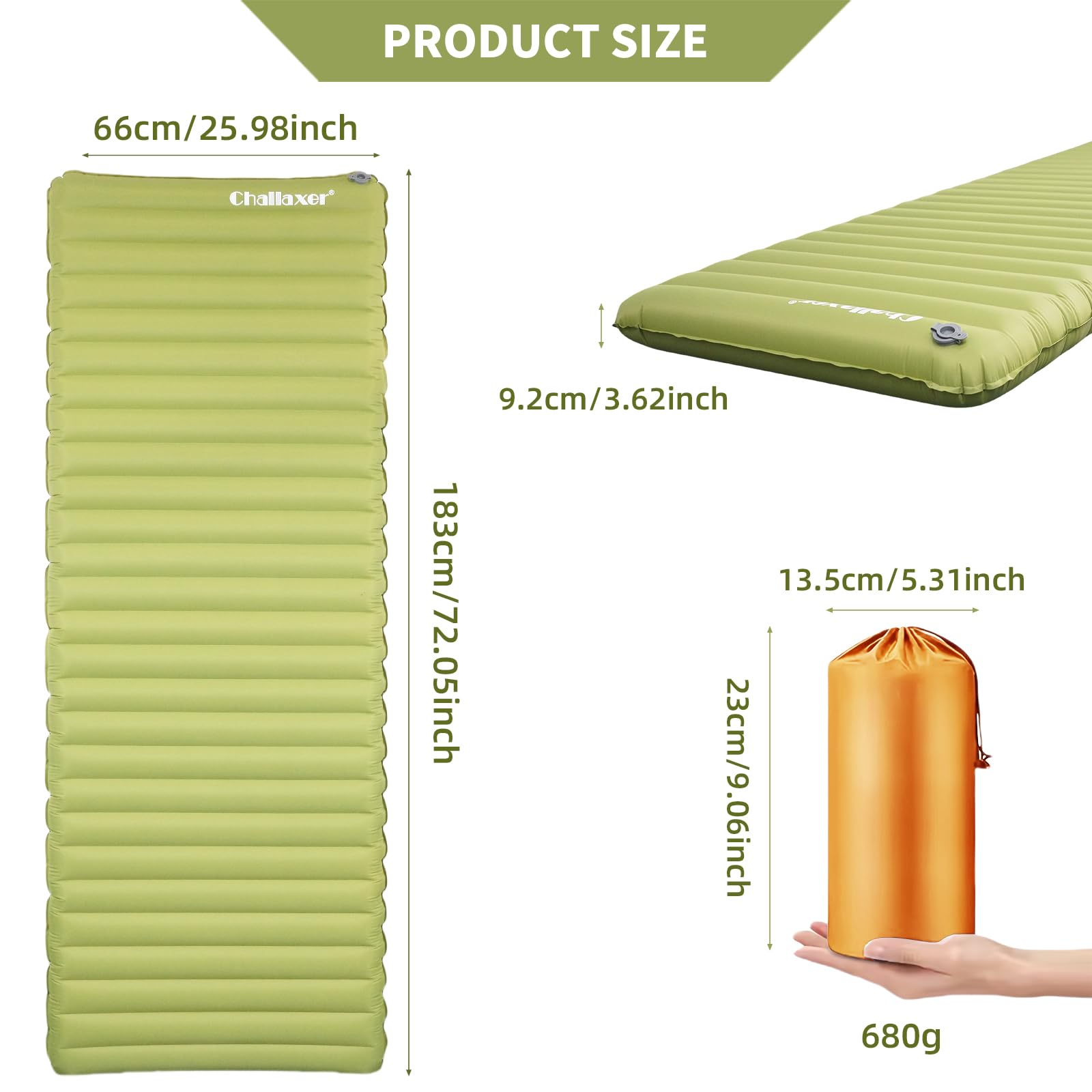 Ultraleichte aufblasbare Isomatte mit 5,8 R-Wert für Camping und Rucksackreisen, 182,9 x 66 cm, 9,2 cm Dicke, wasserdicht und einfach aufzublasen, leichte Isomatte für Abenteuer bei kaltem Wetter