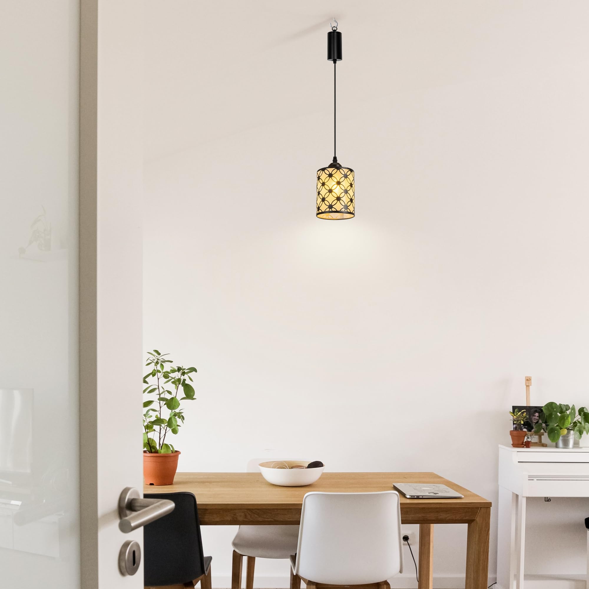 Dimmbare Hängelampe mit Batterie Innen,Hängeleuchte Batteriebetriebene Lampe aus Metall E27-Fassung, 2er-Satz Pendelleuchte ohne Strom Stromanschluss für Küche Café DZ0473