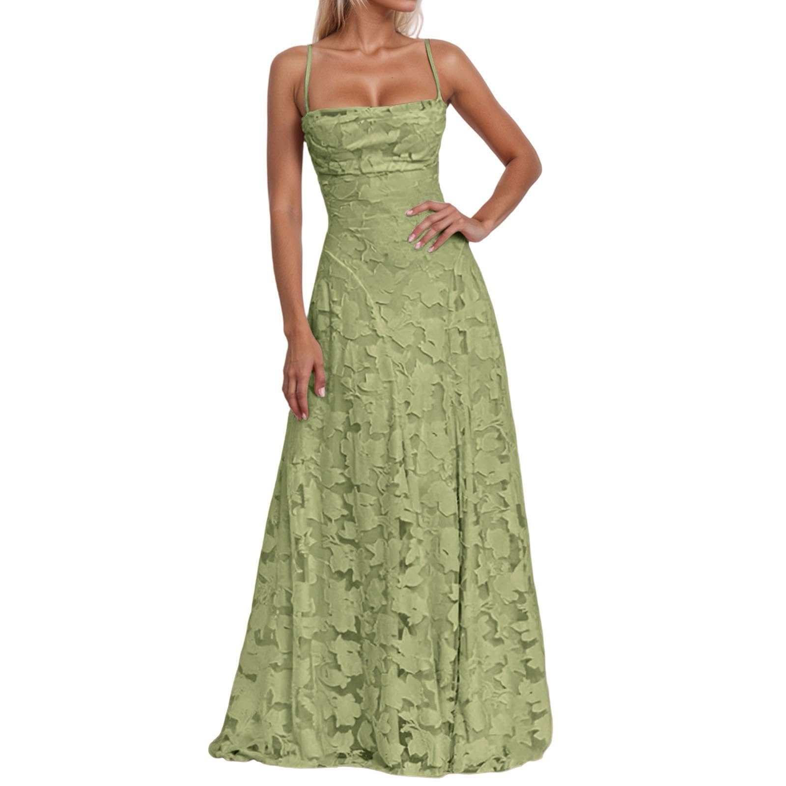 Abito Donna Elegante Spalline Sottili Spacco Festa Sexy Cerimonia Notte Lunghezza Maxi Abbigliamento Sera Moda Abito Lungo Donna