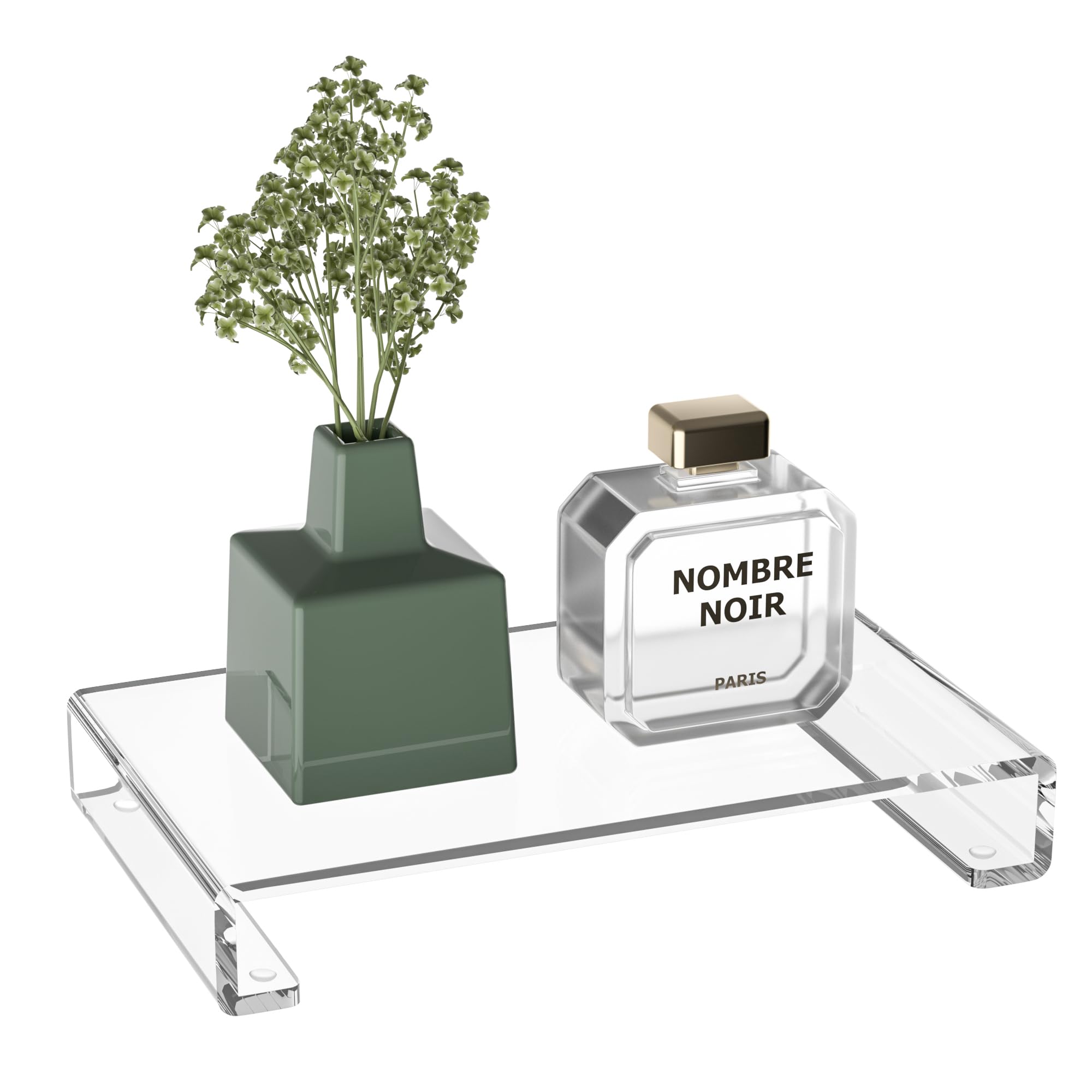 Sezanrpt Acrylic Tray Pedestal Stand Bathroom Décor, Crystal Clear Display Risers Kitchen Resist Dirt and Moisture, Soap Dish Holder for Counter, Sink, Vanity, 8.66'' x 3.9''