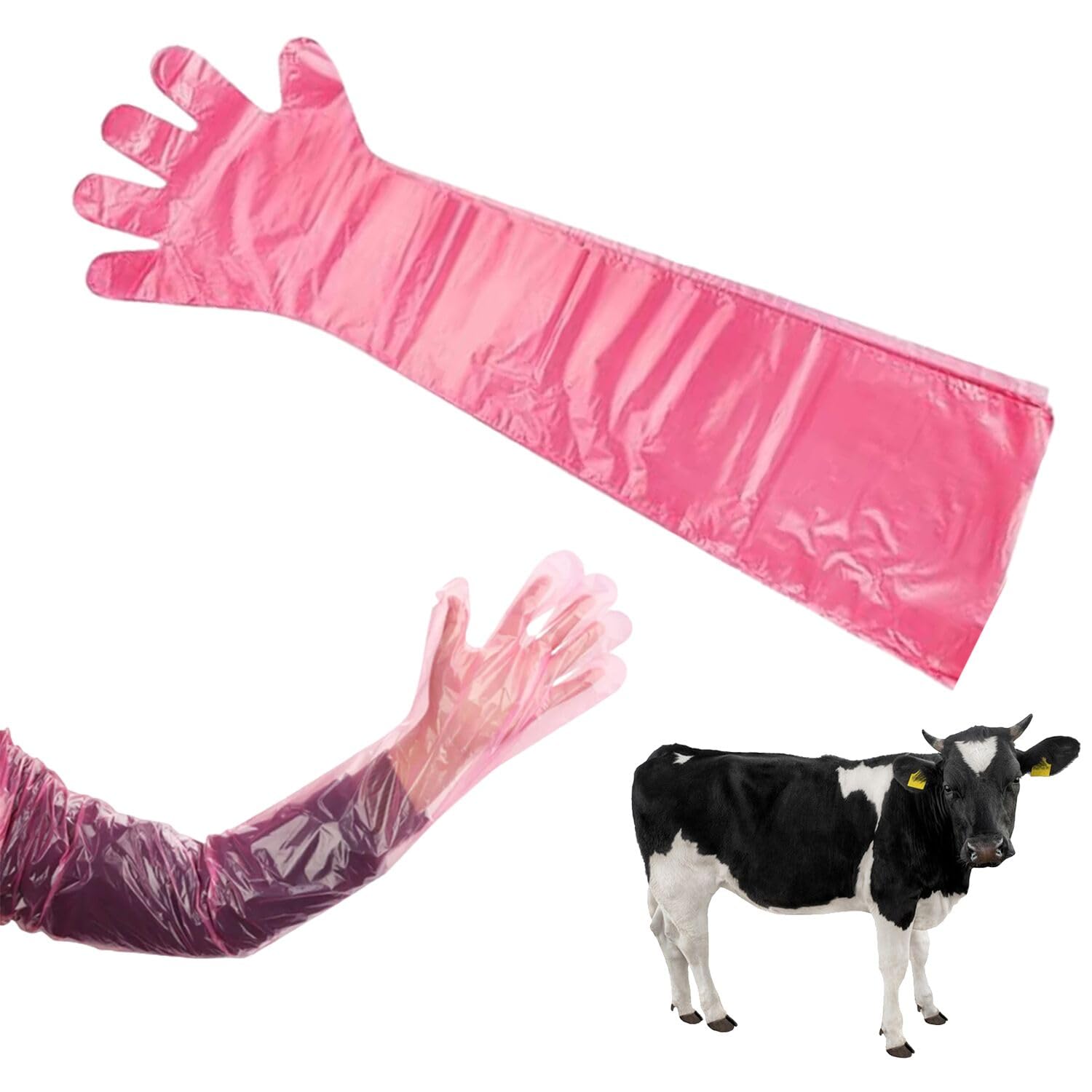 KARELLS Long Sleeve Vet Gloves,Long Sleeve Veterinary Gloves,30pc Disposable Soft Plastic Film,for Livestock Insemination,Household Cleaning (Pink) โ image 1