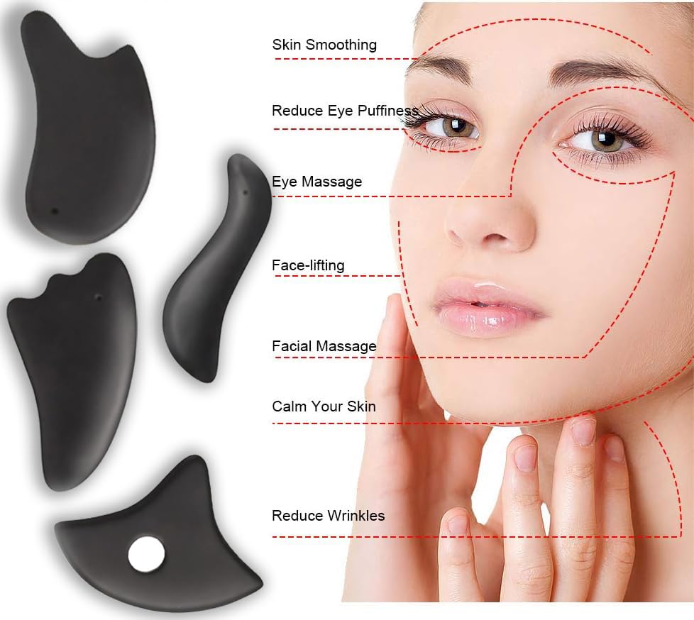 IRIVER BLANK Gua Sha Facial Tools Set of 4 -Bian Stone for Face & Body:Glowing Massage,Daily Skincare Routine - Image 3