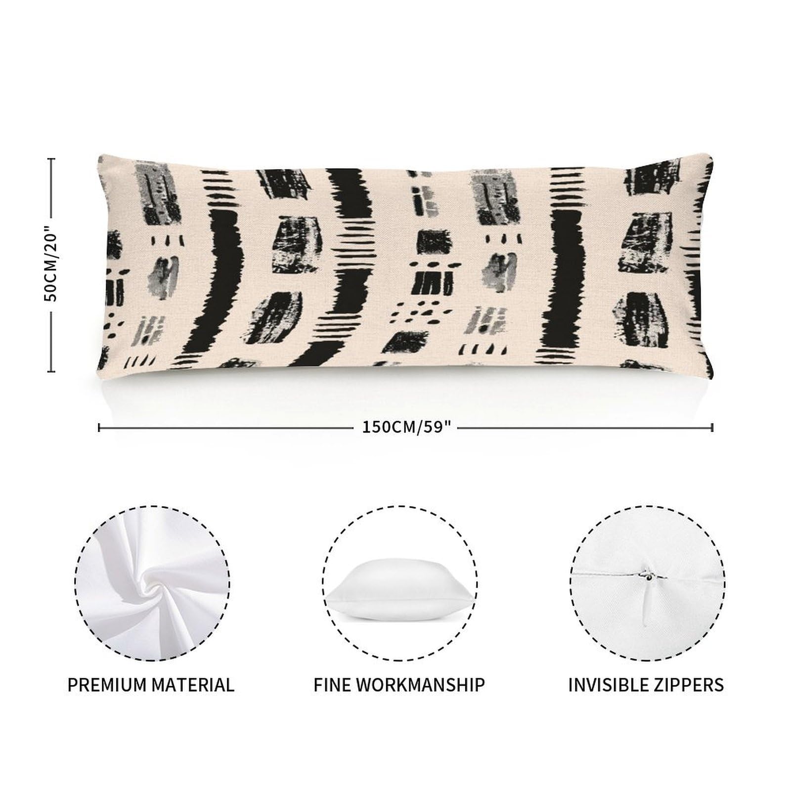 Black And Beige Modern Abstract Stripes Pattern Decorative Long Body Pillow Cover Case for Bedding Sofa Hotel Home Decor,20x59in Long Pillowcase Gifts for Adults Pregnant Women Kids Girls Teens