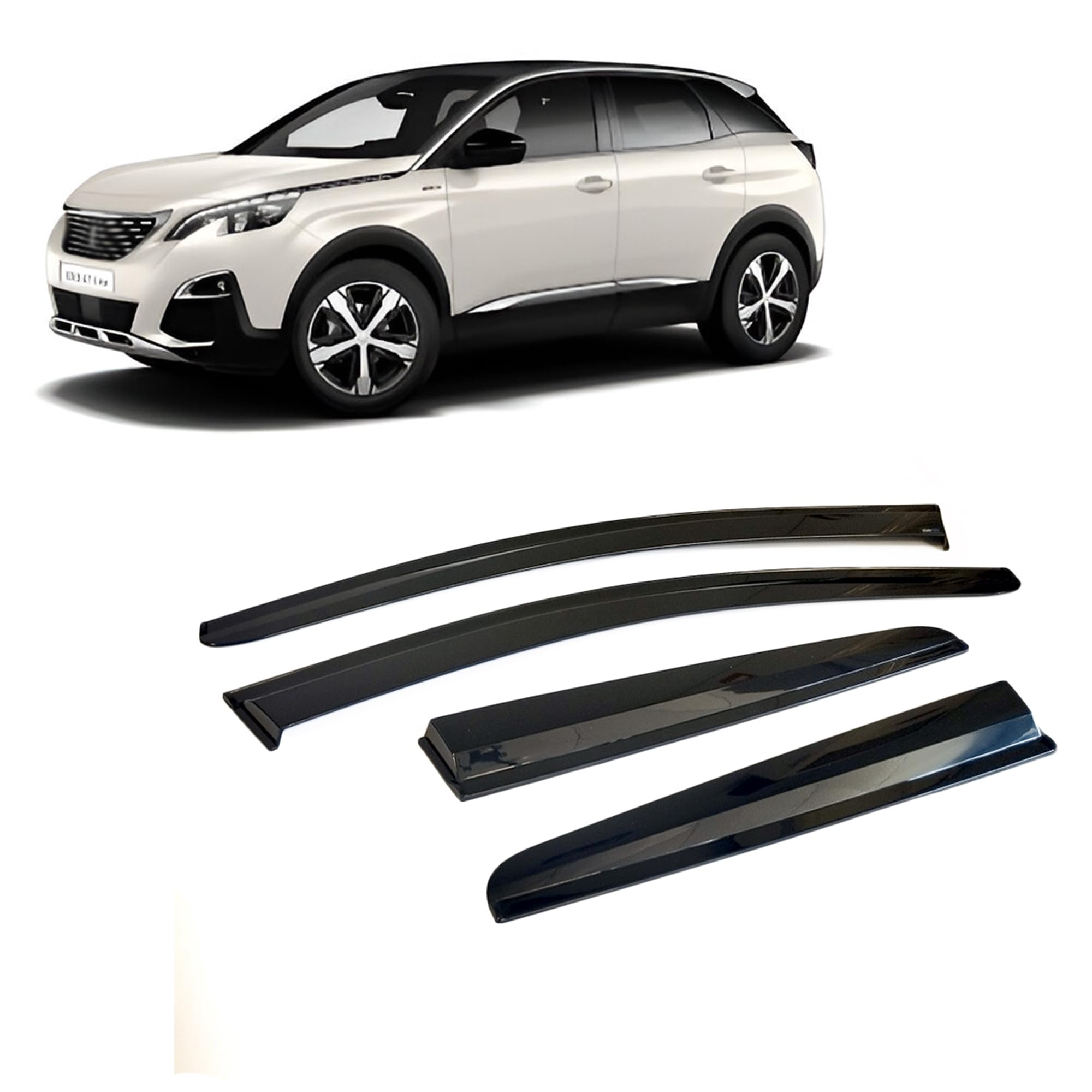 Windabweiser Luftabweiser Regenabweiser Seitenfensterabweiser Kompatibel mit Peugeot 3008 2016-2023 Autofenster Regenschutz Regenabweiser Anklebbare Deflektoren 4 Stück Externe Passform