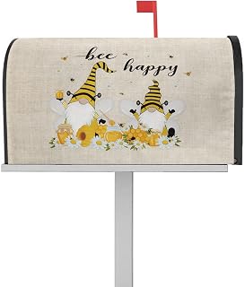 Mailbox Cover Magnetic Daisy Flower Bee Dwarf Mailbox Covers Standard Size 21x18in,Mailbox Covers Wrap Post Letter Box Cover for Garden Yard Outdoor Decor Vintage Farm Harvest Yellow Stripe