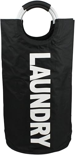 Miniatura 2 de Mziart Bolsa para lavandería plegable con manijas de aleación para universidad, campamento y el hogar, Tela, Negro, L