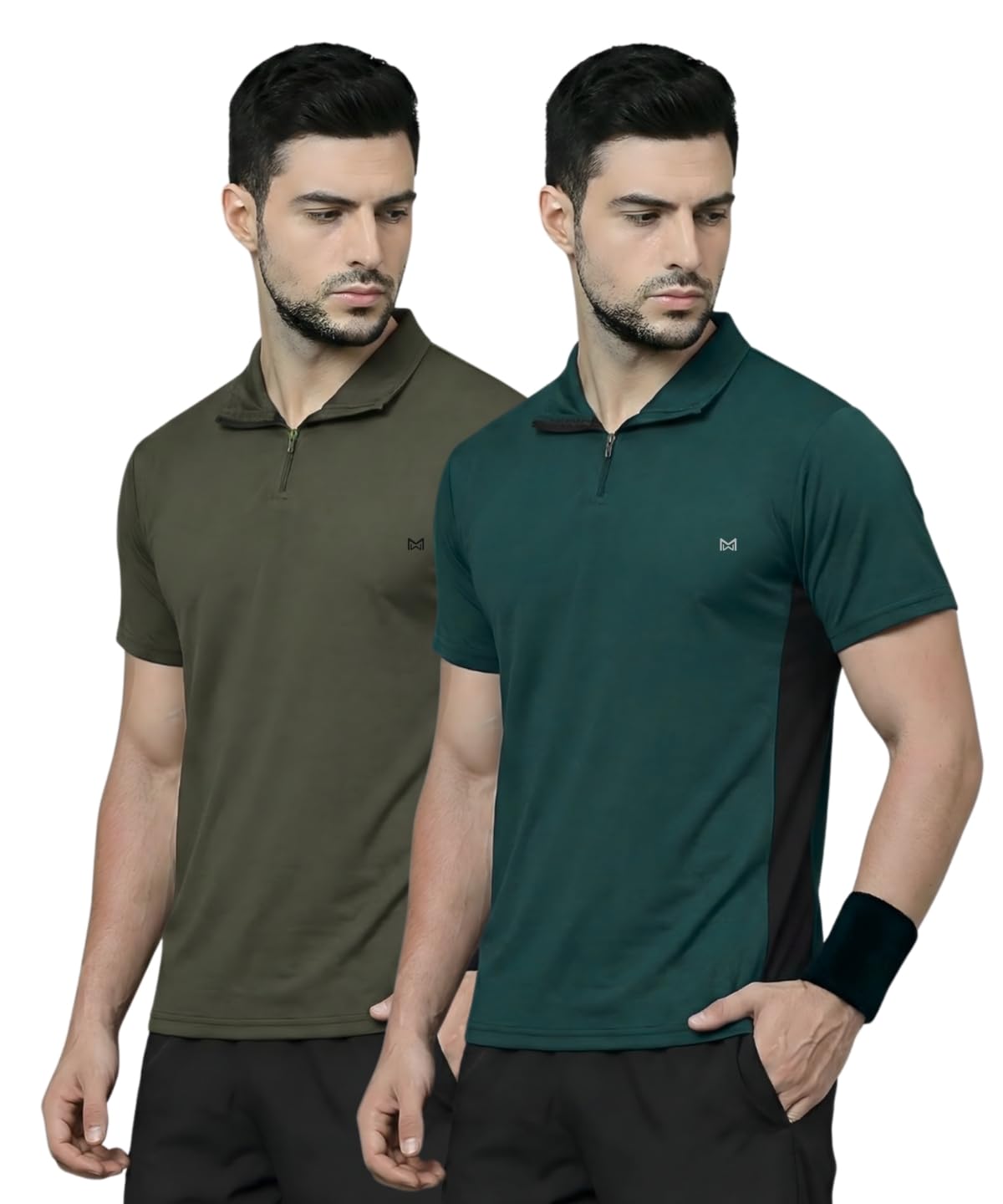 Athleisure Wear Regular Fit Quick Dry Running Half Sleeve Dry Fit T Shirt for Male with Collar Zipper Neck and Side Panel Combo-image-22