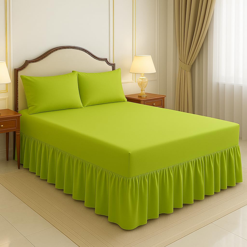 Arlinens Lime Green Frilled Valance Sheets For Super King Bed Extra Deep Plain Dyed Polycotton Sheet (,180 X 200 + 39Cm)