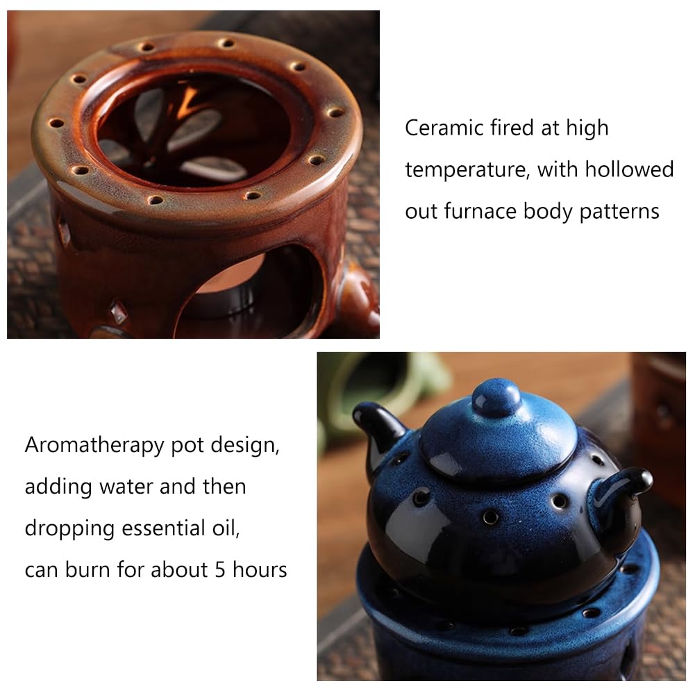 WAYUTO Duftlampe für ätherische Öle, Keramik, Diffusor mit 10 Kerzen, Teekanne, Teelichthalter, Aromatherapie, Ölwärmer, Wachsschmelzbrenner für Valentinstag, Schlafzimmer, Balkon, Yoga, Meditation,