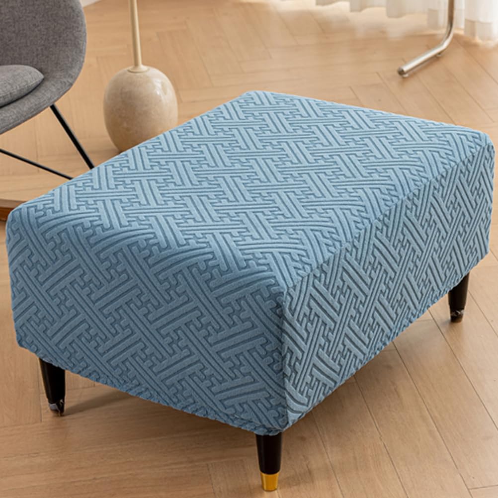 Blue,M, Ottoman Cover Stretch Footstool Slipcover with Bottom Elastic Rectangle Foot Stool Cover Ottoman Slipcovers Ottoman Protector Soft Furniture Cover for Hotel Bedroom