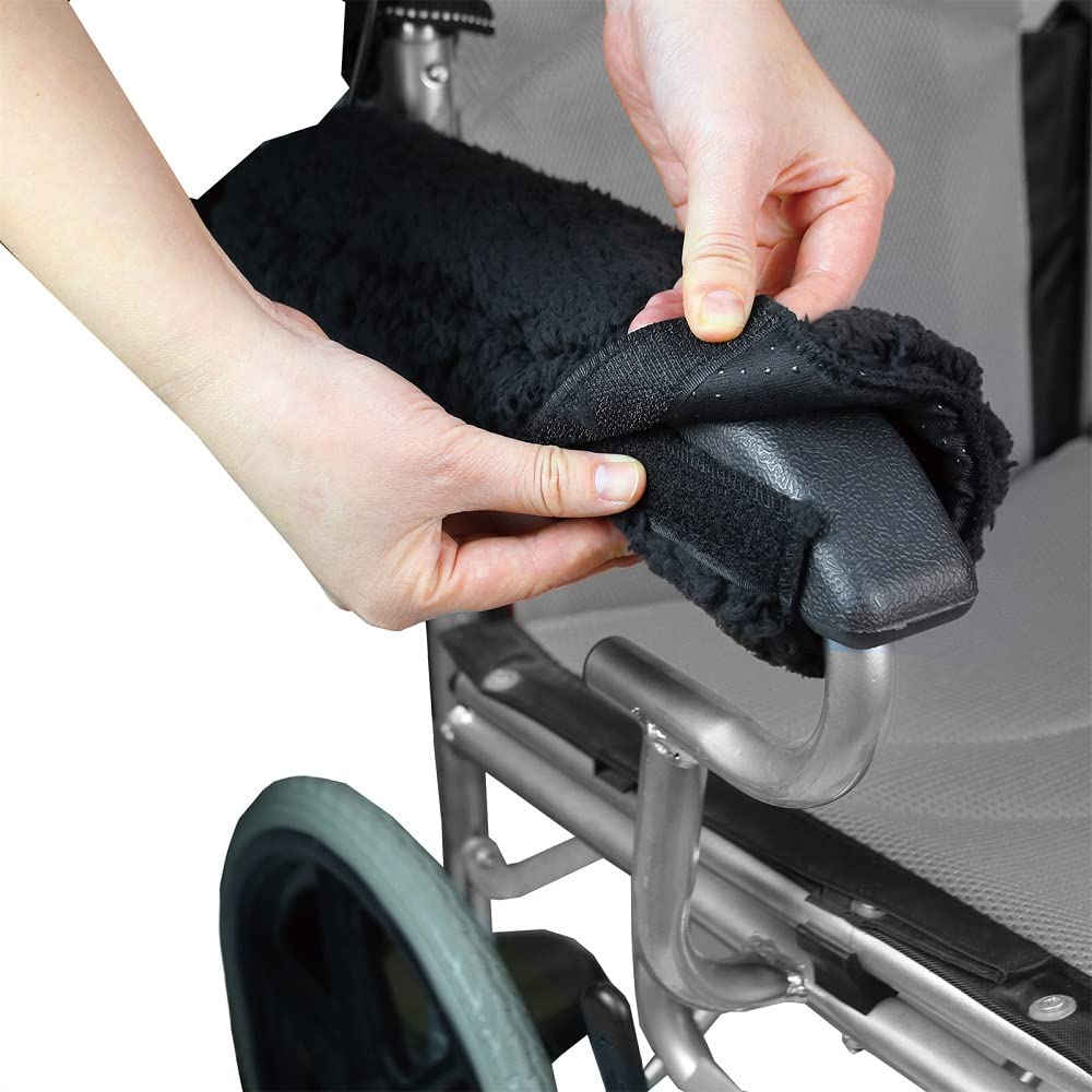 Namvo - Funda para reposabrazos de Silla de Ruedas (par) - Almohadilla de Piel de Oveja de Espuma viscoelástica para Silla de Oficina y Transporte - Accesorios de cojín de Apoyo Suave (Negro)