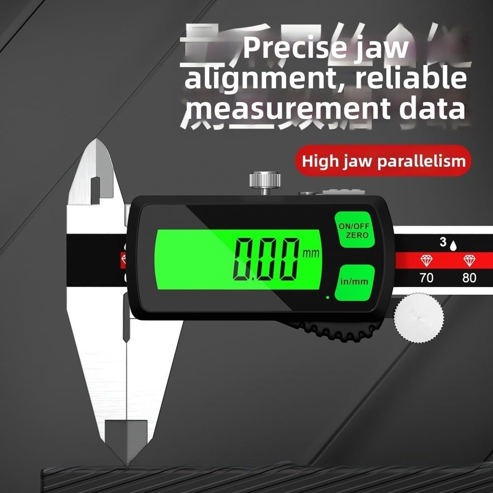 Calibro digitale in acciaio ricaricabile con grande schermo retroilluminato verde, 0,01 mm, strumento di misurazione elettronico ad alta precisione, profondità interna esterna (0-200 mm)