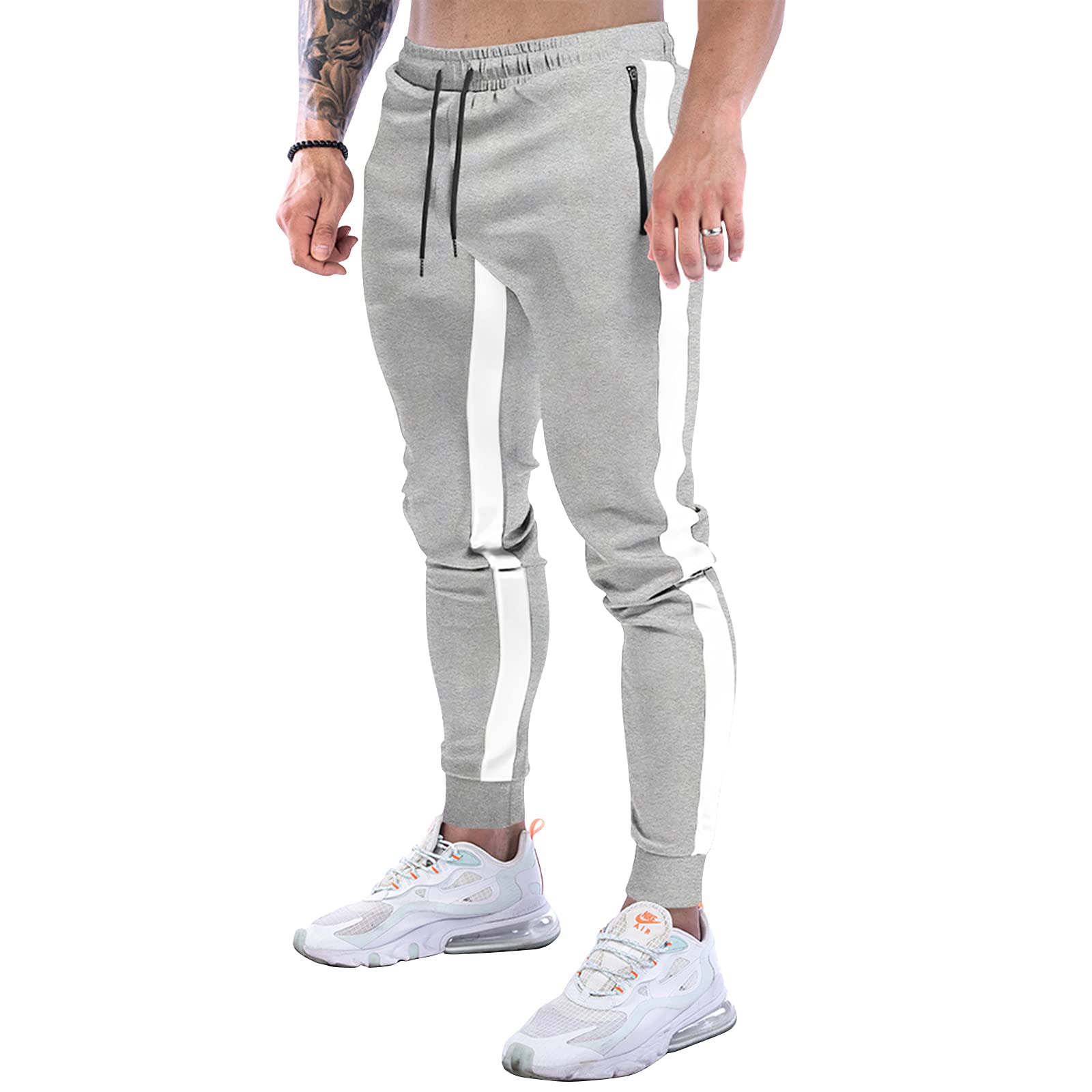 Suwangi Pantaloni Palestra Uomo Running della Tuta Allenamento Jogging Slim Fit con Tasche Zip