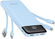 Charmast Portable Charger with Built in Cables, Power Bank with Cords Wires, Slim 10000mAh Travel Battery Pack 6 Outputs 3 Inputs 3A Fast Charging for Samsung Google Pixel LG Moto iPhone iPad