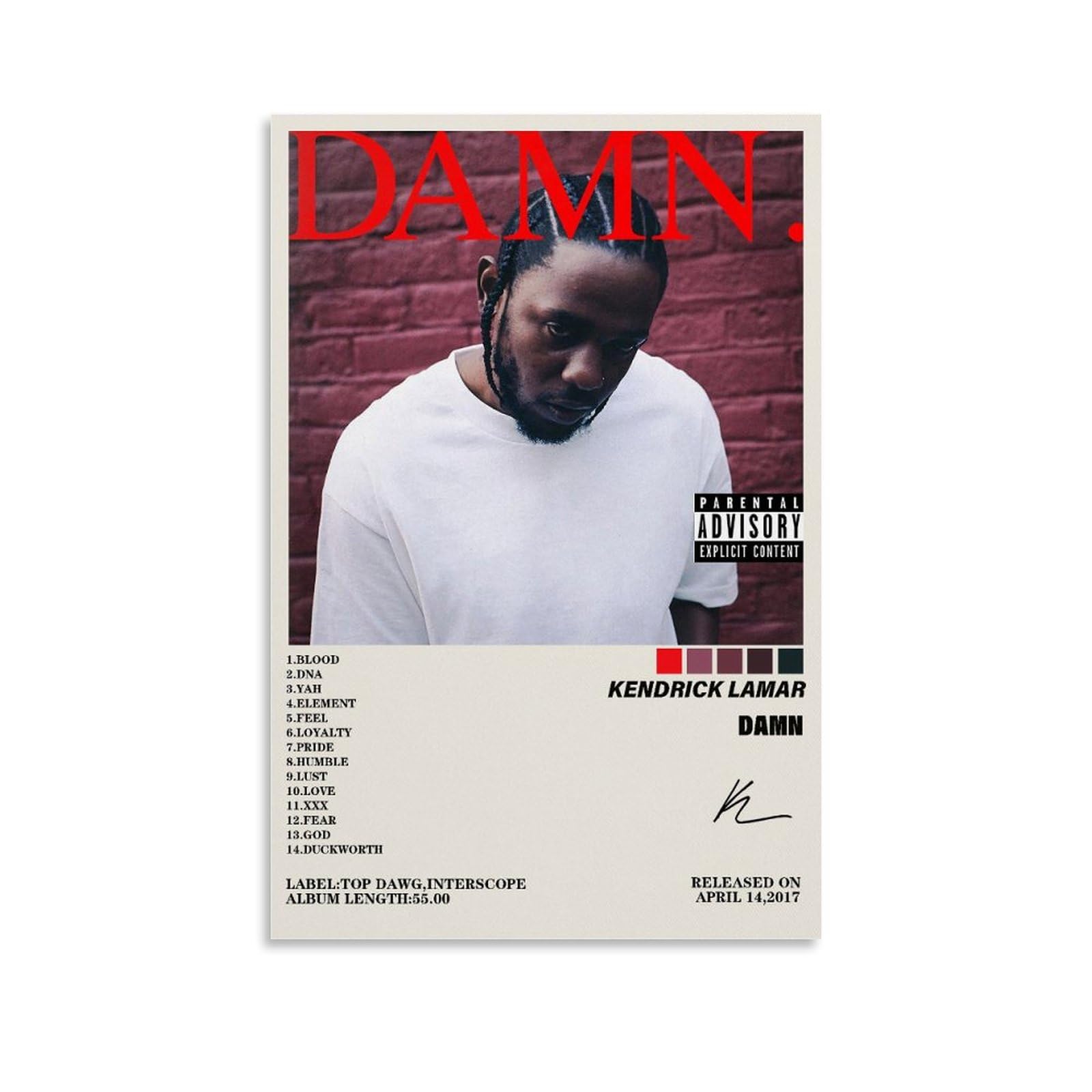 FcalvyKrAtoz Rapper Kendrick Poster Damn Poster Lamar Decorative Painting Canvas Wall Posters And Art Picture Print Modern Family Bedroom Decor Posters 12x18inch(30x45cm)