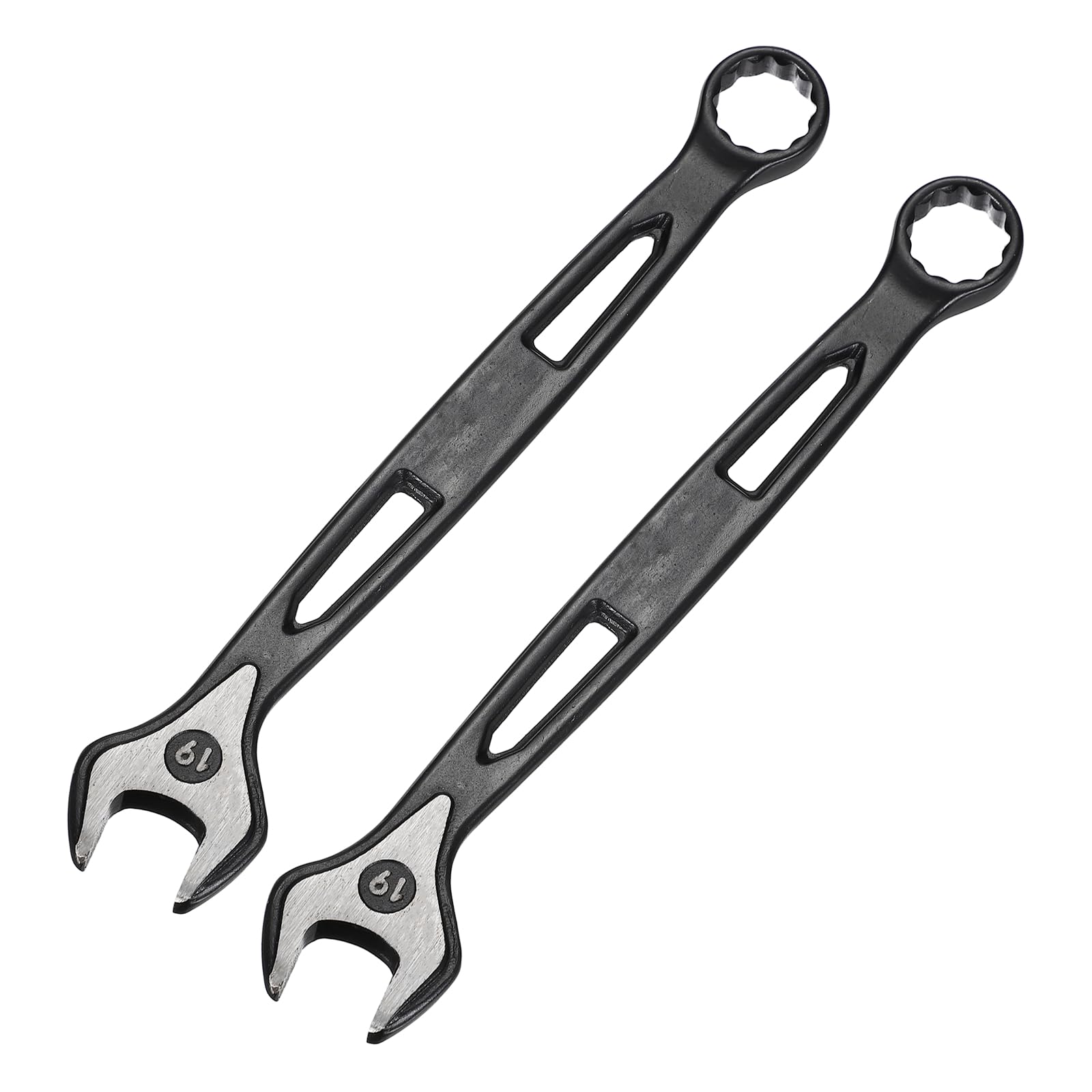 sourcing map 2pcs Combination Wrench 19mm Metric Extra Long 12-Point Box and Open End Carbon Steel Double Ended Industrial Grade Spanner for Automotive Furniture Machinery DIY Repair, Black