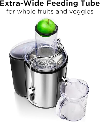 Miniatura 5 de Chefman Exprimidor eléctrico de 2 velocidades, tubo de alimentación extra ancho para frutas enteras, haz jugo nutritivo de verduras y verde, jarra