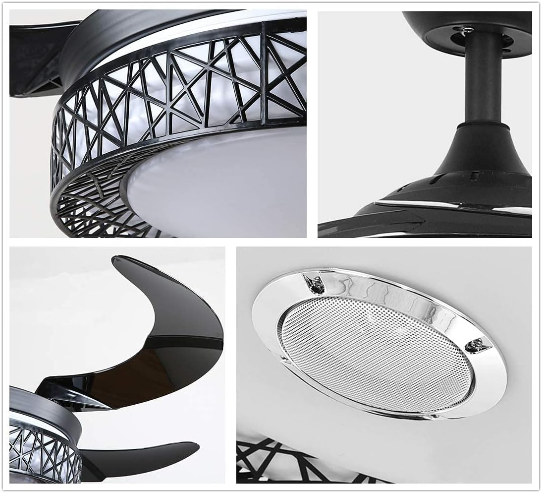 Fandian 42'' Modern Smart Bluetooth Ceiling Fan with Lights Remote Control Fandelier, Retractable Black Nest Ceiling Chandelier Fixtures 7 Dimmable Lighting, for Living room, Bedroom