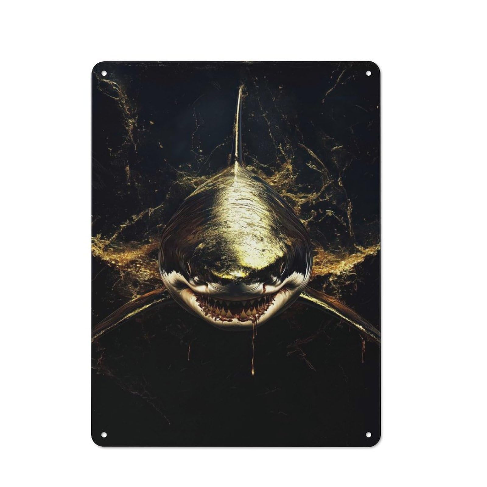 Junmoney Golden Shark Retro Tin Sign 40X30cm For Garage Or Workshop, For Furnishing A New Garage And Workshop With Retro Decor