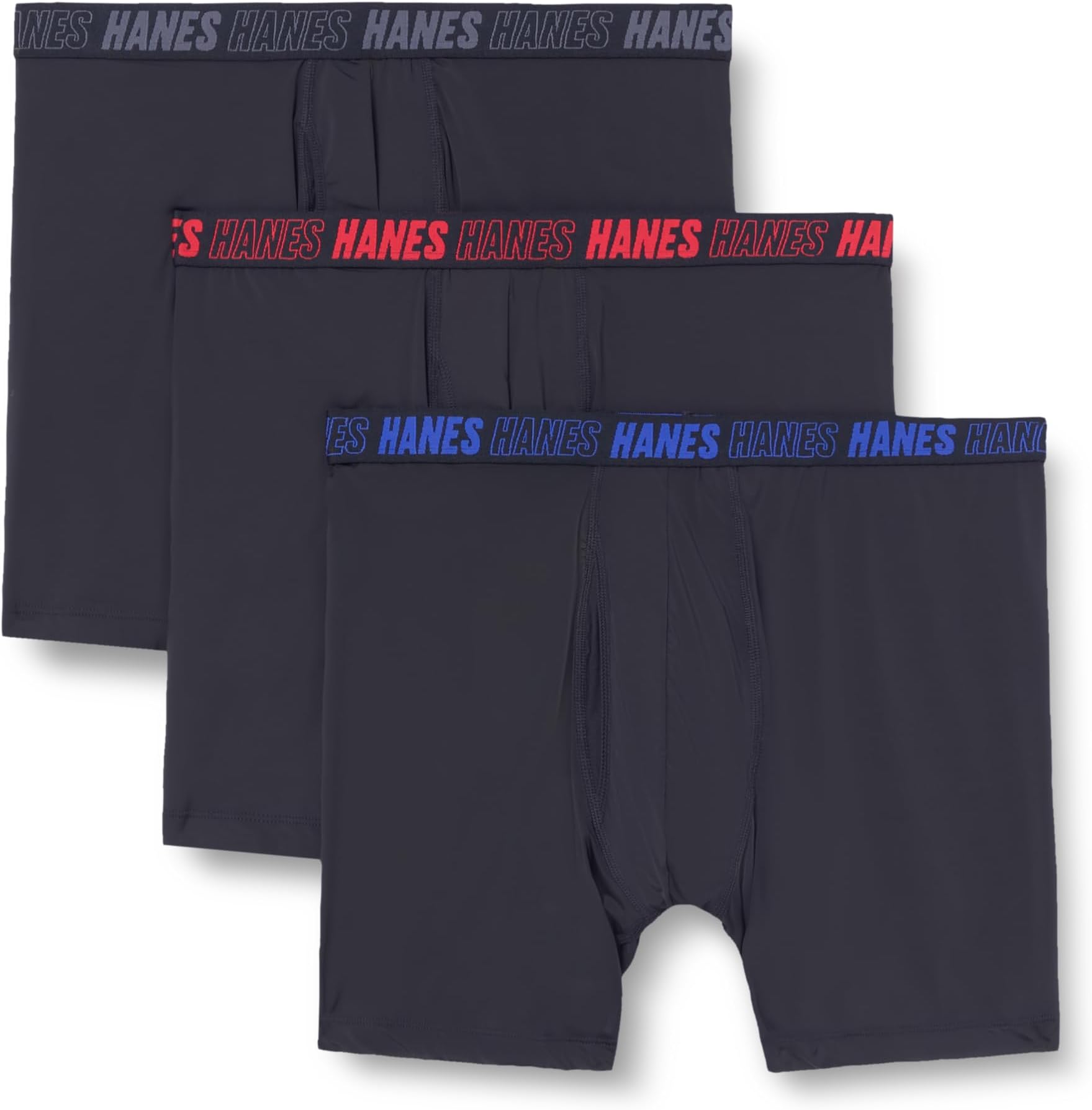 Hanes Men's Moves Performance Boxer Brief, Total Support Pouch, Regular, Trunk, and Long Leg, 3-Pack