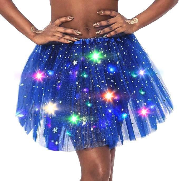 Coridy Light up Tutus for Women Adult Ballet Skirt 4 Layered Tulle Tutu Rave Costumes for Women Girls Teens (Blue)