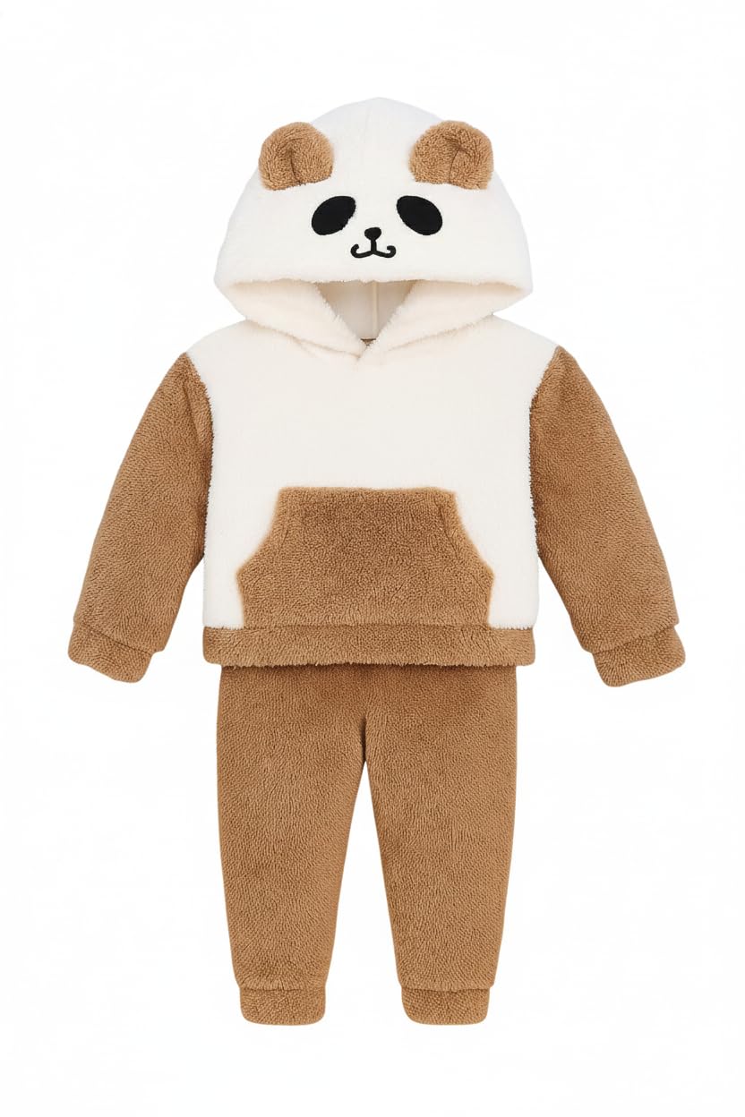 Generic Kids Panda Fleece Hoodie & Jogger Set, 2 Years, Brown - Image 1