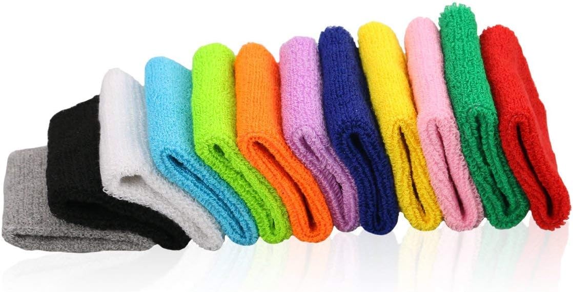 10 Pairs Sports Wristbands, Wrist Sweatbands for Men & Women, Stretchy & Sweat Absorbing Cotton Terry,Perfect for Basketball, Football, Tennis, Soccer, Running & Working Out