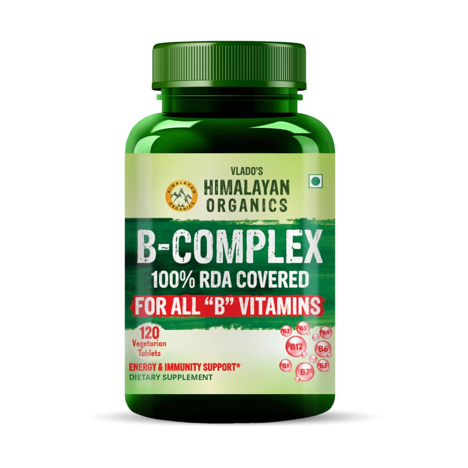 Vlado’s Himalayan Organics Vitamin B Complex with 100% RDA B1, B2, B3, B5, B6, B7, B9 & B12 | Hair Growth, Energy & Immunity | Youthful Skin - 120 Veg Tablets