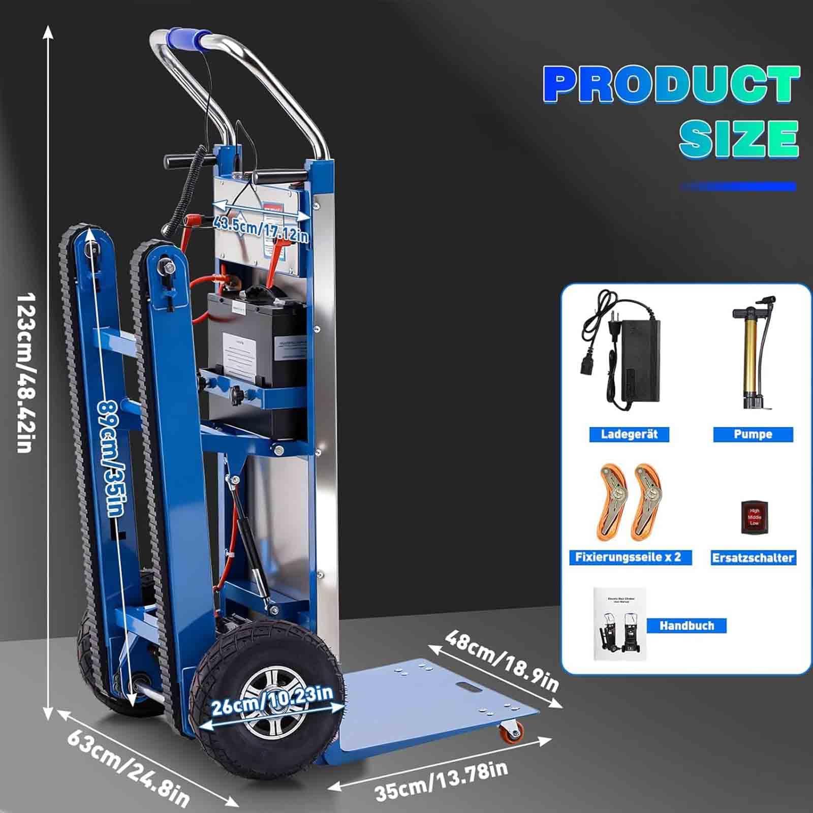 Carrello Elettrico da 1200 W, scaletta elettrica con capacità di carico di 880 lbs, con Batteria Rimovibile, con Corda di Sicurezza e Pompa ad Aria per Il Trasporto di mobili,008