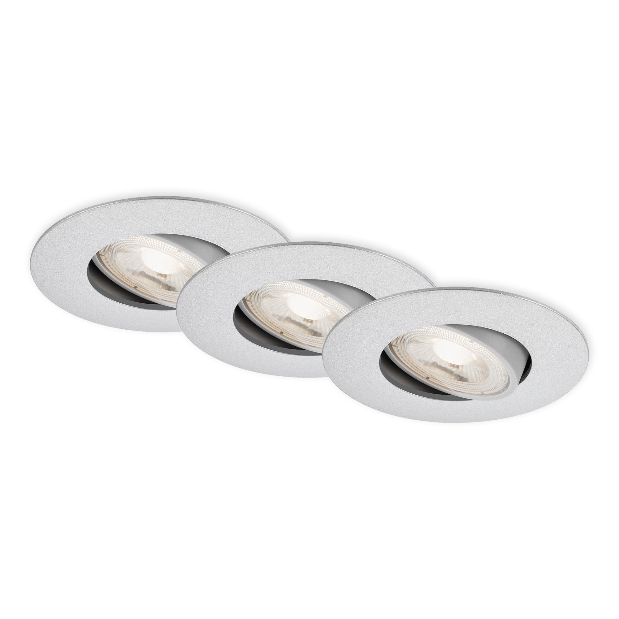 BRILONER - Juego de 3 focos empotrables LED 230V, foco LED baño IP65, focos de techo regulables sin escalonamiento, focos LED, focos de techo, lámpara de baño, cromo mate, 90x42 mm (DxH)