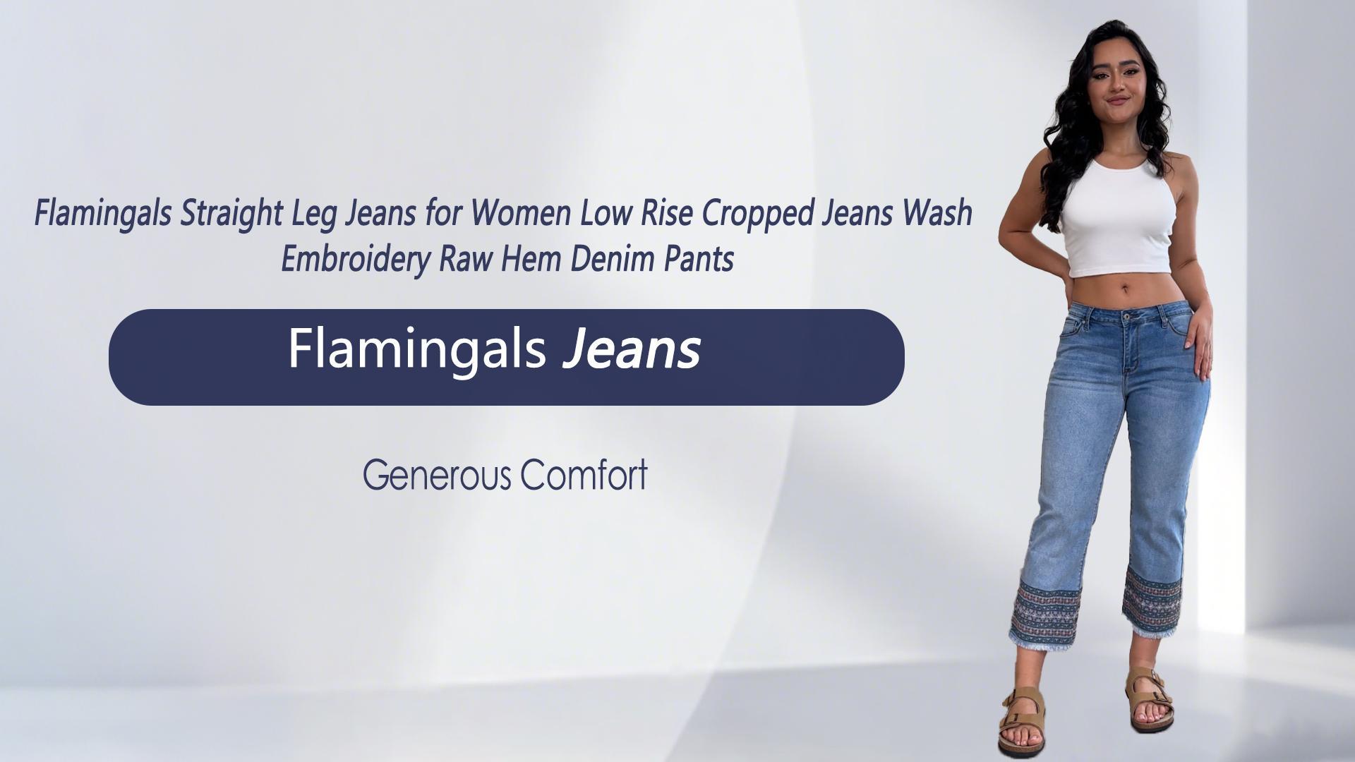 Flamingals Straight Leg Jeans for Women Low Rise Cropped Jeans