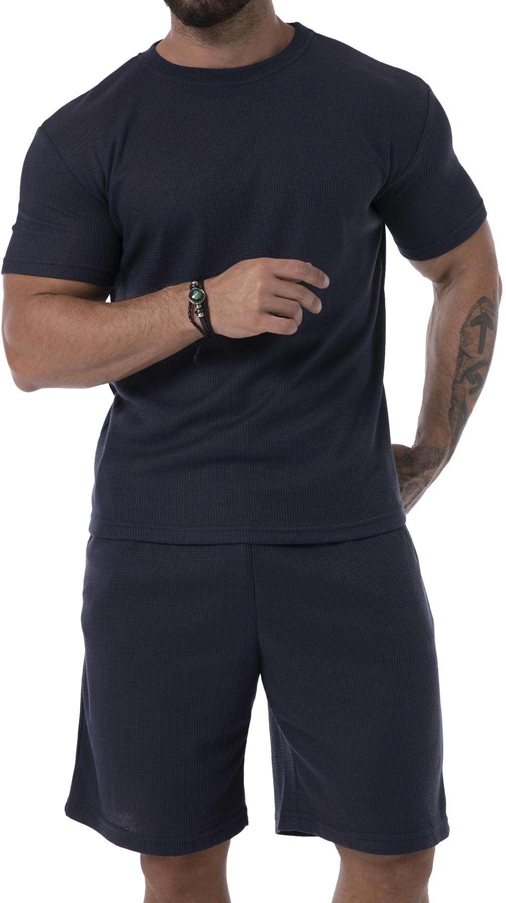 KUYIGO Pantaloncini estivi da uomo e camicia tuta 2 pezzi casual traspirante abito t-shirt allentato