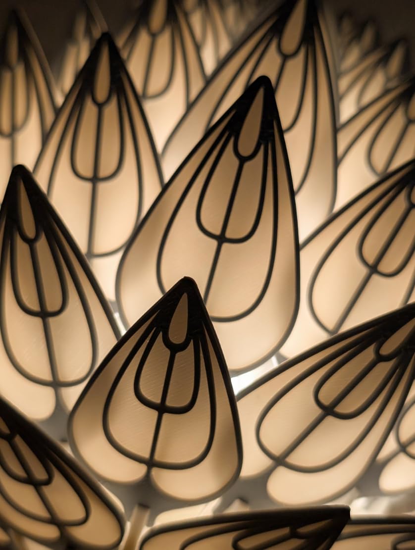3D Printed Petal Lamp, Artichoke Flower Design, Table Lamp, Black and White-image-32