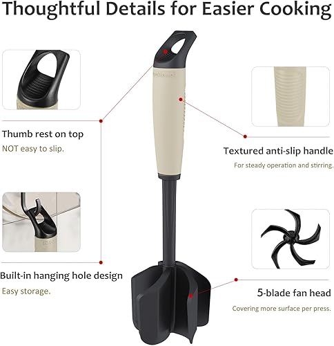 Miniatura 8 de Ourokhome Picador de carne y triturador de papas, triturador de carne molida de nailon resistente al calor para hamburguesas, 5 cuchillas curvas