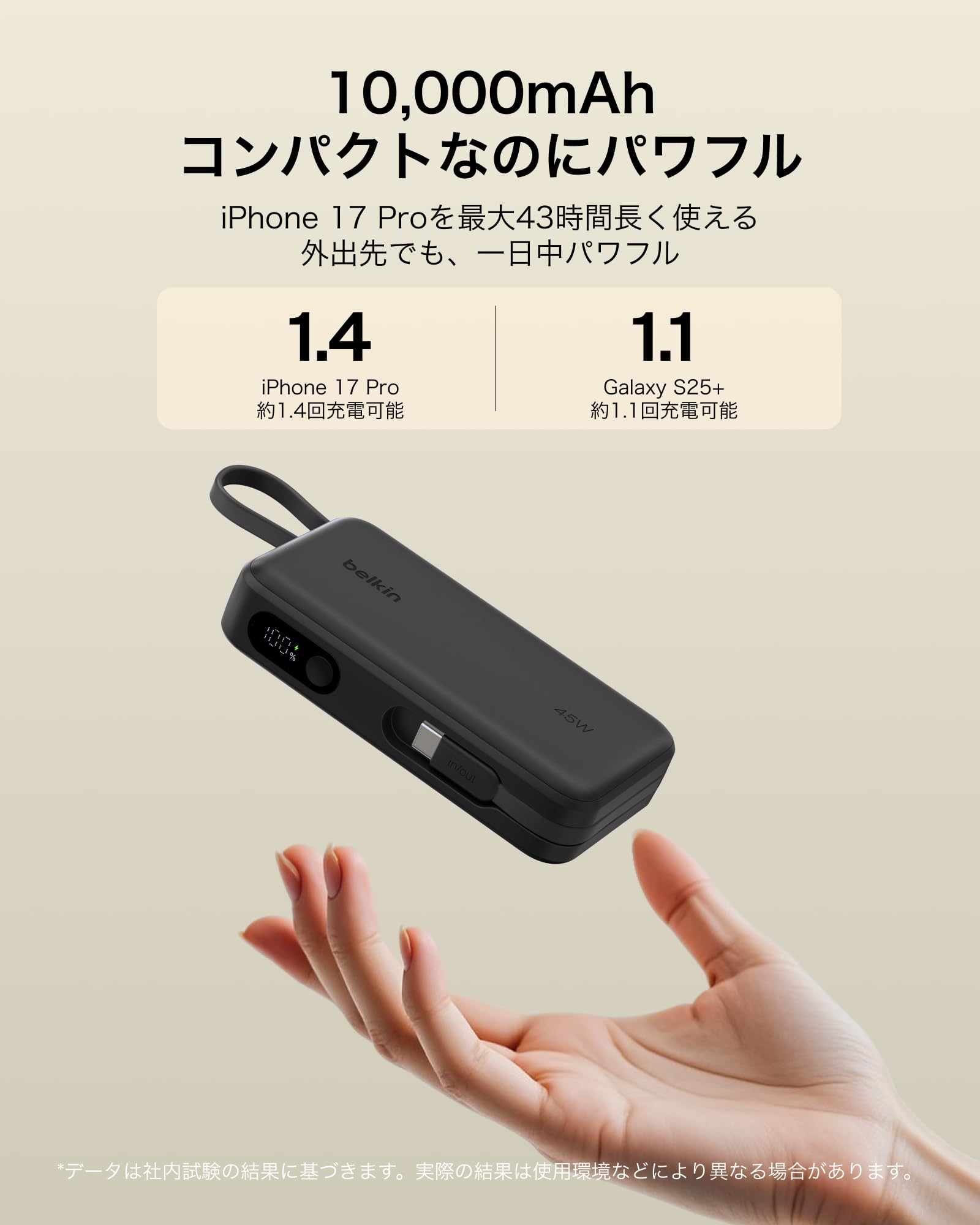 Amazon | Belkin モバイルバッテリー 3c 認証 大容量10000mAh 45W PD