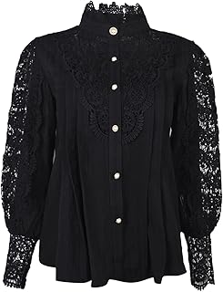 TYUSGH Women's Lace Shirt Autumn and Winter High Collar Cotton Solid Color Hollow Long Sleeve Elegant Button Down Cardigan Coat for Mother's Gift