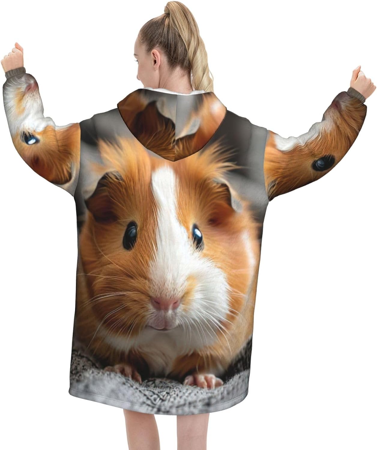 Guinea Pig Print﻿ ﻿winter Cozy Blanket Hoodie Wearable With Sleevesfor Christmas New Year Loungewear