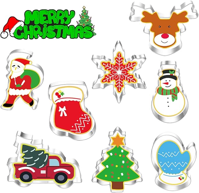 Christmas Cookie Cutter Set,8Pcs Christmas Cookie Cutters Various Shapes Christmas Biscuit Cutters Food Grade Stainless Steel Christmas Cookie Cutter Christmas Elements Christmas Cutters for Baking