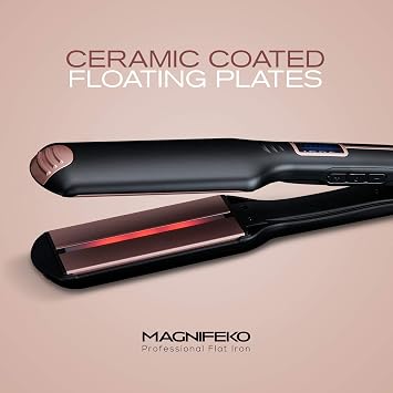 Professional Flat Iron Hair Straightener Wide Plate & Digital Display - Dual Voltage Titanium Hair Straighteners (Black Rosegold)