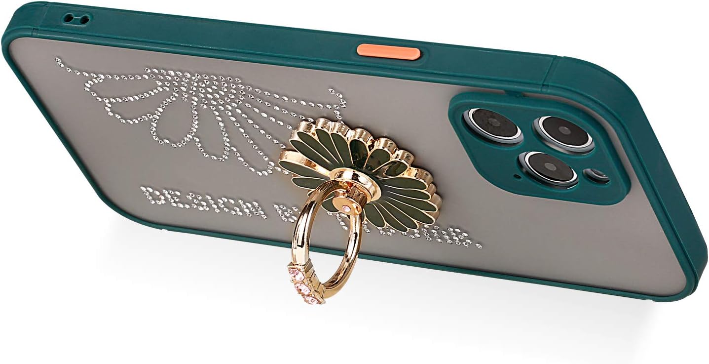 Aulzaju for iPhone 11 Pro Max Case with Ring Stand iPhone 11 Pro Max Soft Silicone Built in Diamond Flower Design Glitter iPhone 11 Pro Max Phone Case for Women Cute iPhone 11 Pro Max Girly Case