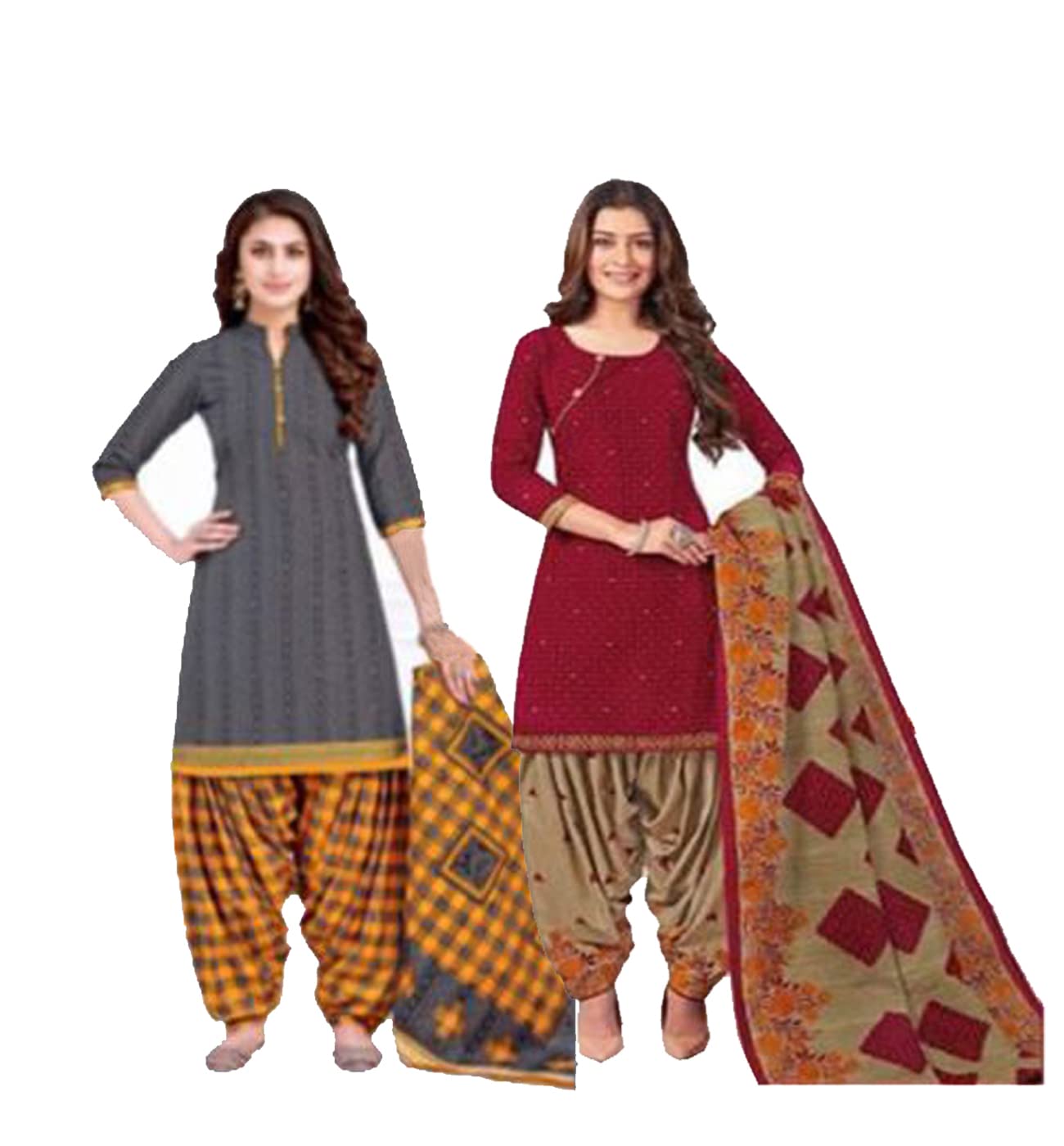 Crepe Combo Pack of 2 Un-Stitched Suit Printed Salwar Dress Material For Women (Multicolor)