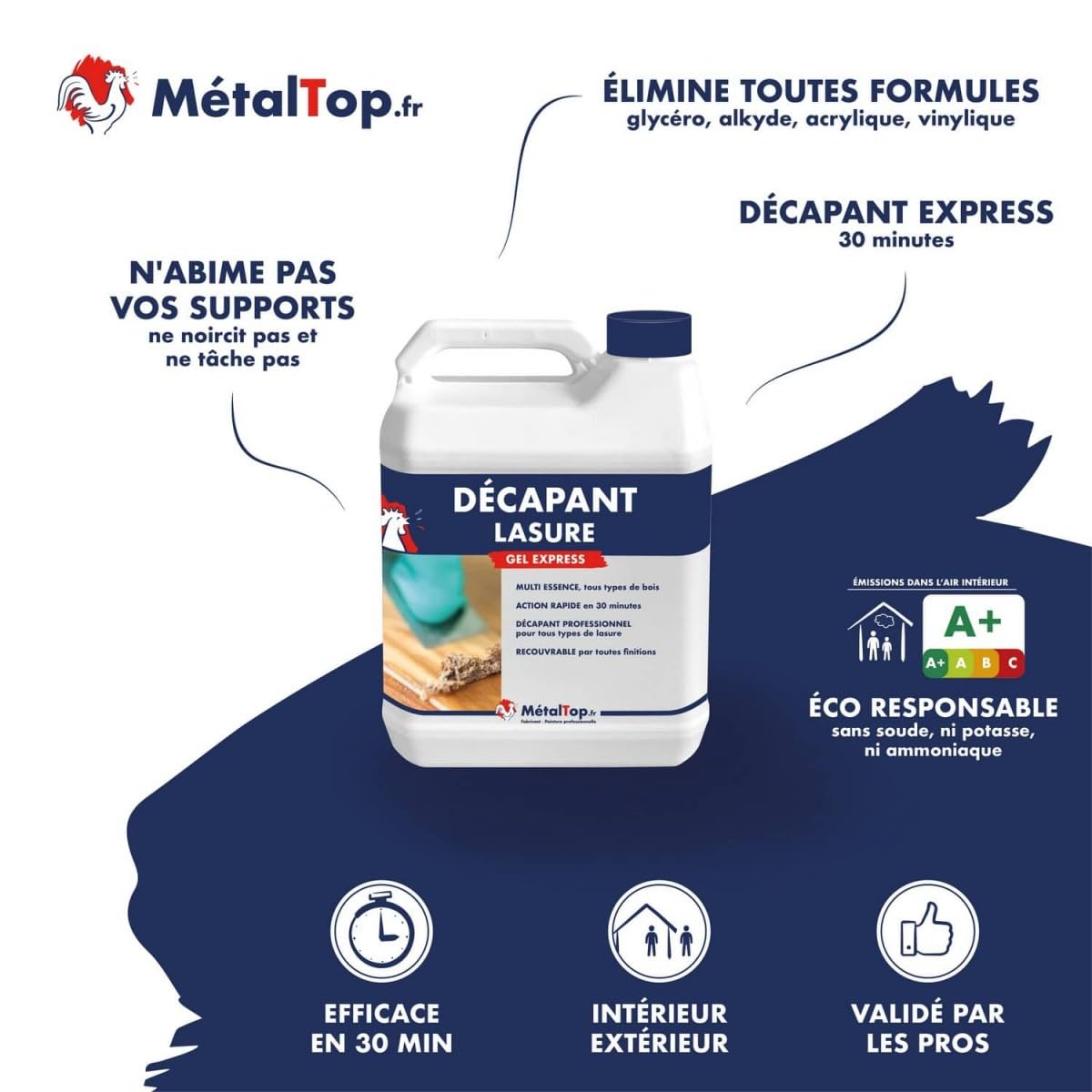 Metaltop - Decapant Lasure - 1 L - Puissant et efficace sur portail, volet et façade pour un résultat optimal.