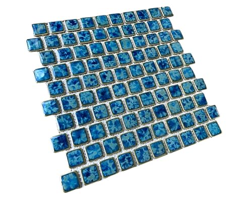 Seawater Brick Pattern Blue Greenish And Gold 1 Inch Porcelain Pool Mosaic Floor And Wall Tile For Backsplash, Kitchen, Bathroom, Swimming Pool (1) #TOP2