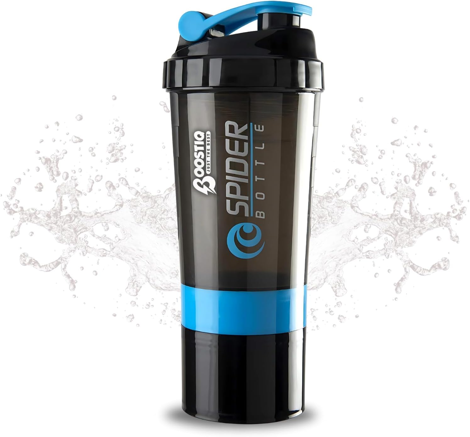 Spider Gym Shaker Bottle, Shakers for Protein Shake with 2 Storage Compartment Gym protein shaker for workout (Blue)