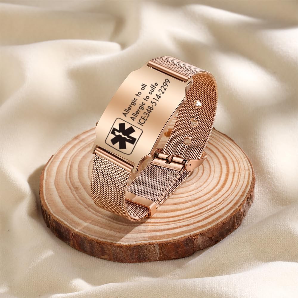 Custom Medical Bracelet for Woman Men - Personalized Engraved Stainless Steel Waterproof Emergency Alert Medical ID Bracelet Allergy Wristband - Image 3