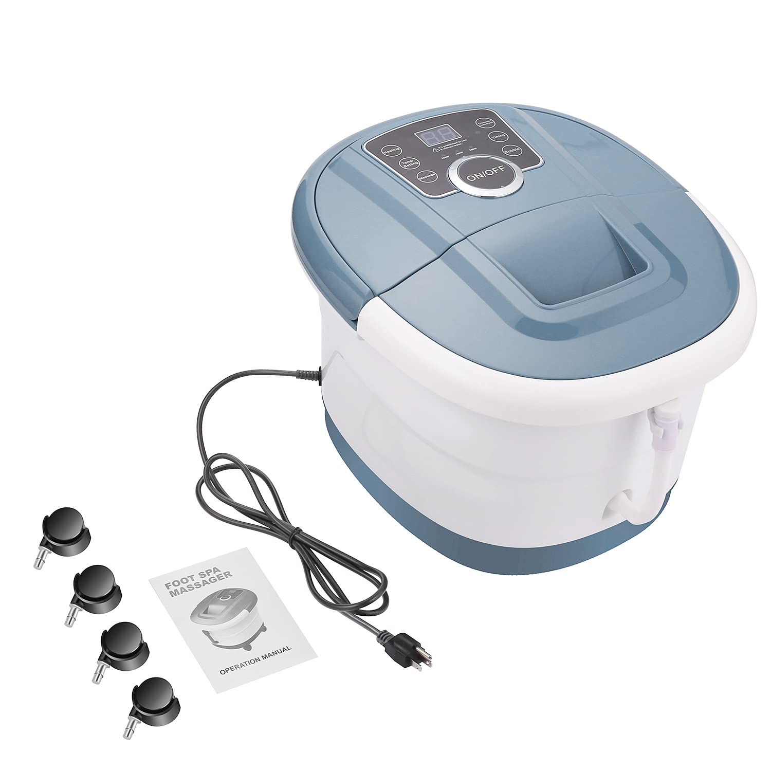 Foot Bath Spa Massager with Heat Bubbles,Pedicure Spa Soaker 16 Motorized Shiatsu Roller Massage Feet, Frequency Conversion, Adjustable Time & Temperature, LED Display Touch-Key