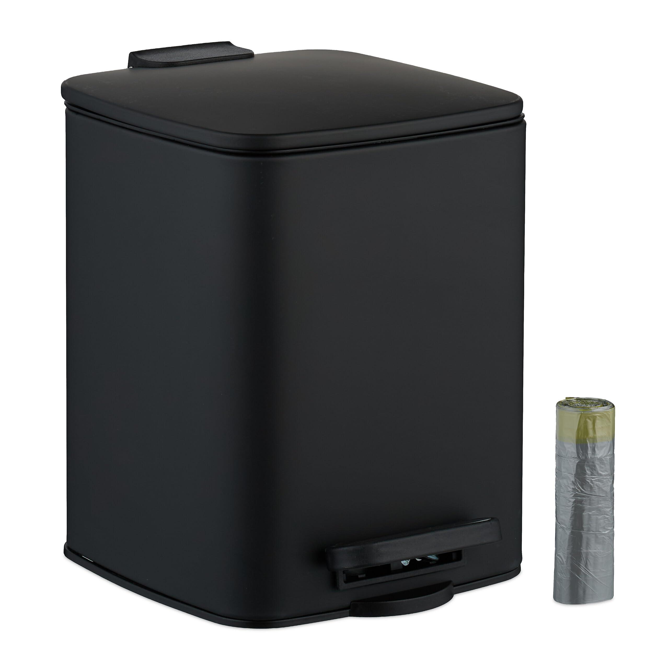 Relaxdays Bathroom Pedal Bin, 6 Litres, Soft-Close Lid, Removable Inner Bucket, Metal, Sanitary Waste, Toilet, Black