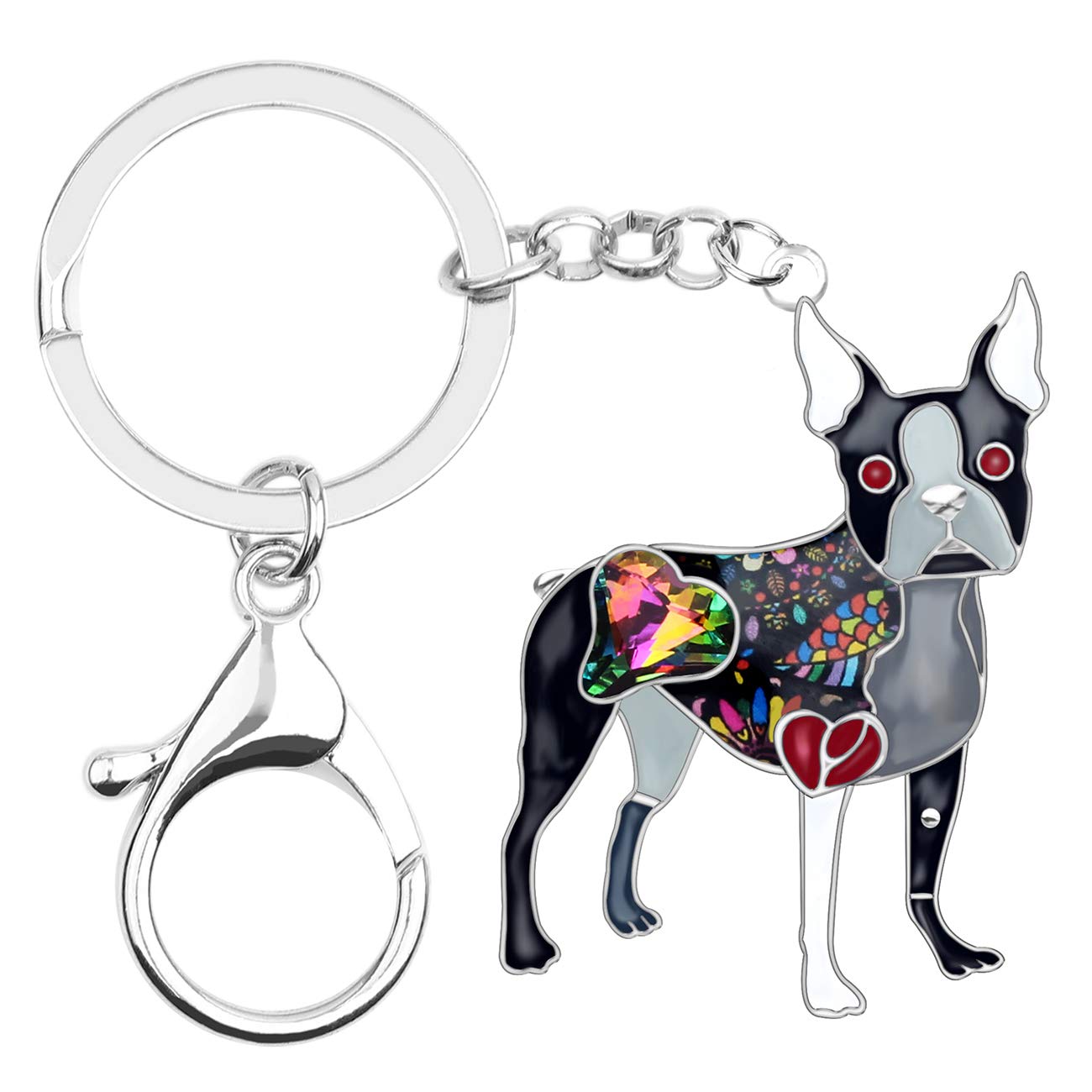 DUOWEI Enamel Tiny Boston Terrier Keychain Dainty Dog Pets Keyring Handbag Decoration Charm Gifts for Women Girls - black - Medium