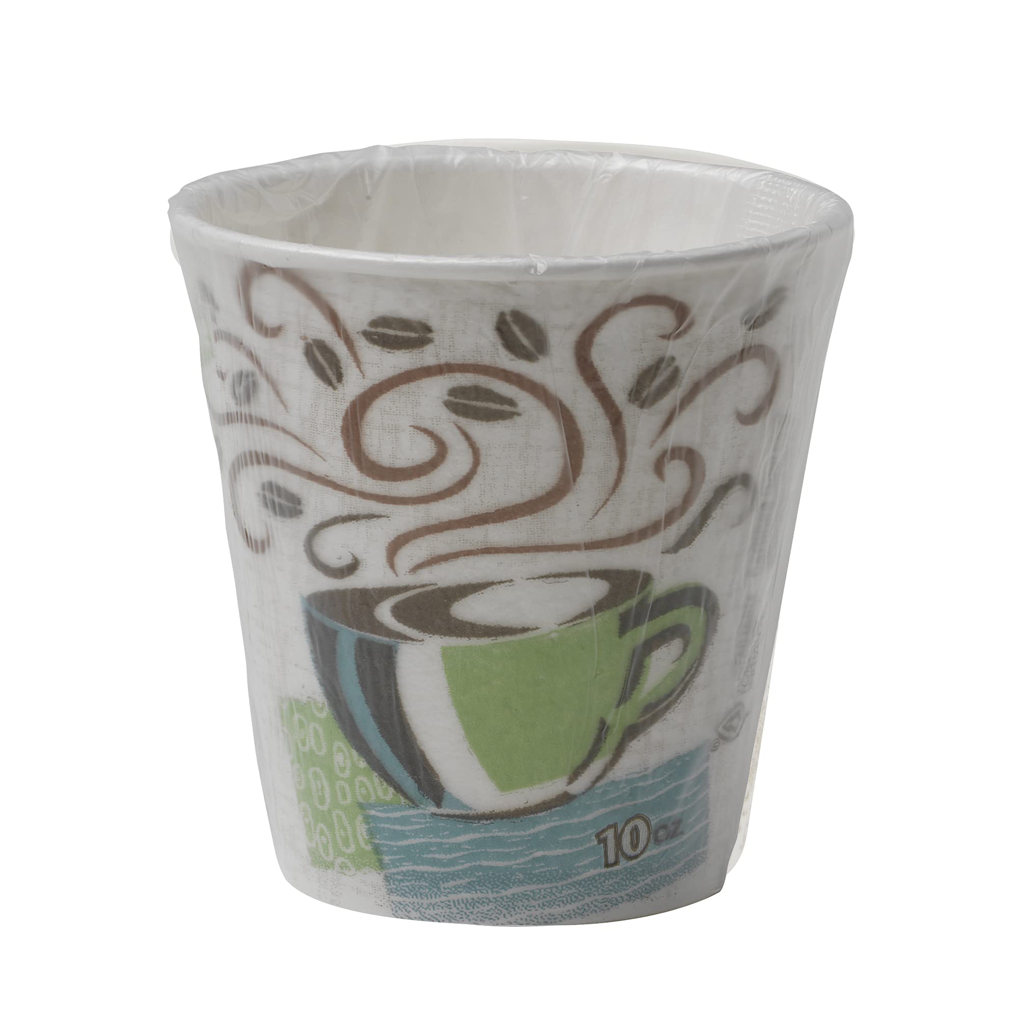 Dixie PerfecTouch 10 oz Paper Coffee Cups By GP PRO, Coffee Haze Design, 1000 Count (Individually Wrapped Disposable Cups), 5310CDWR